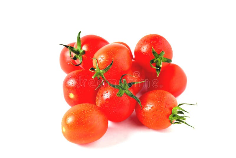 Tomates-cerises rouges avec des baisses de l'eau photo libre de droits Tomates-cerises rouges avec des baisses de l'eau photo libre de droits