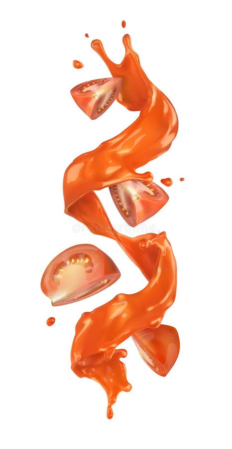 tomatfärgstänk med stycken av tomaten royaltyfri illustrationer tomatfärgstänk med stycken av tomaten royaltyfri illustrationer