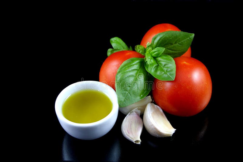Tomato, basil, garlic, olive oil 1