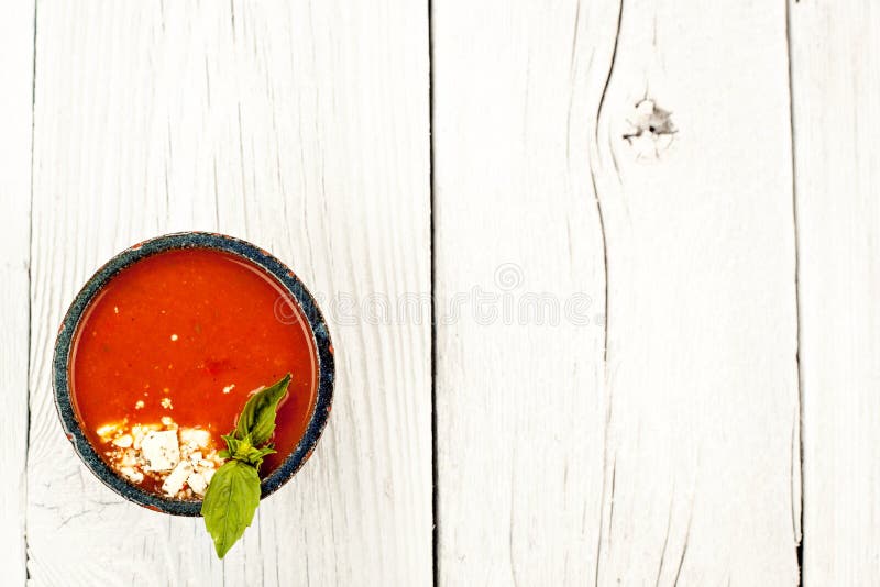 Tomato Basil Soup with Tortilla Chips Stock Image Image of garnish