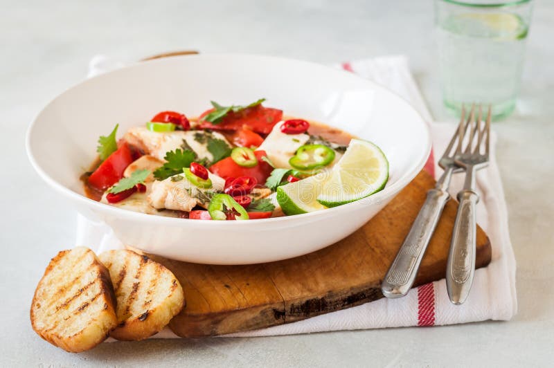 Tomato and Coconut Milk Fish Stew Stock Photo - Image of dinner, chili ...