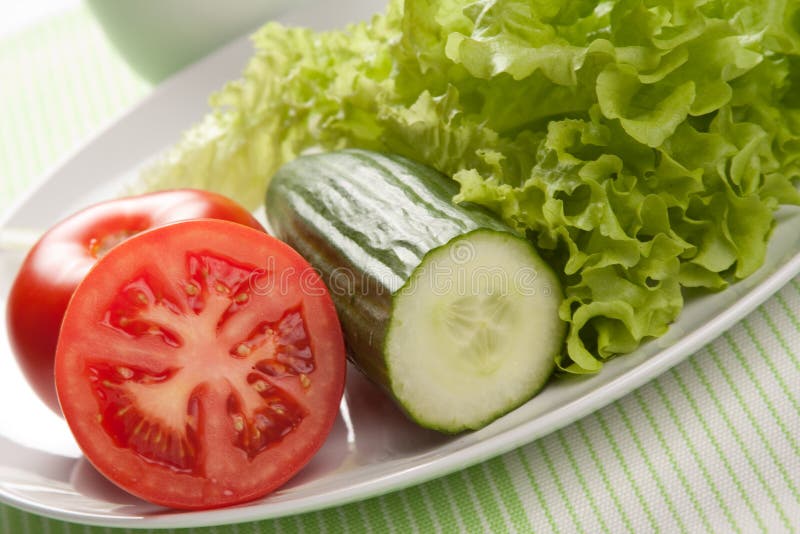 Tomato, Cucumber and Green Salad Stock Image Image of diet