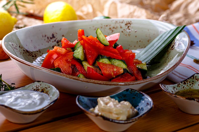 Tomato and Cucumber Salad with Asian Sauce Stock Image Image of diet