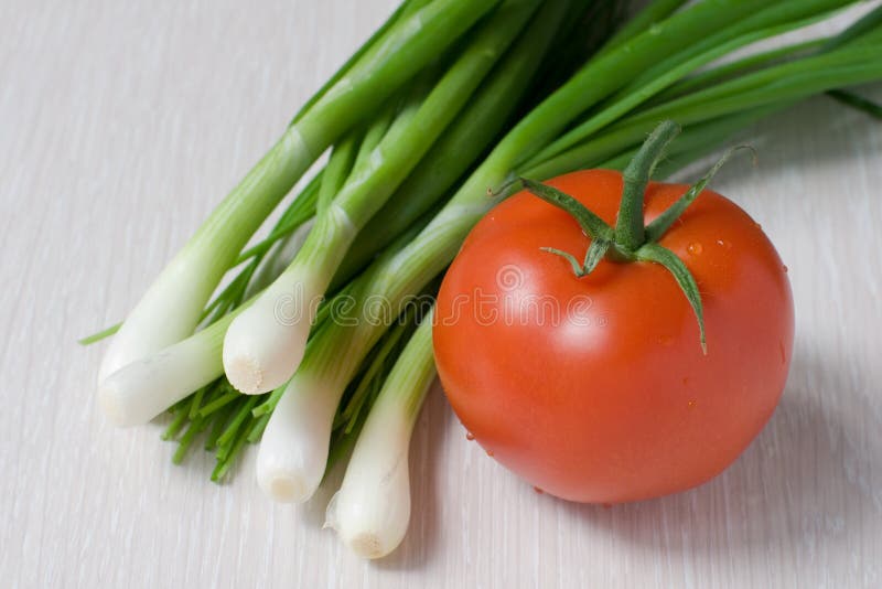 Tomato and green onions stock photo. Image of color, food 14762636