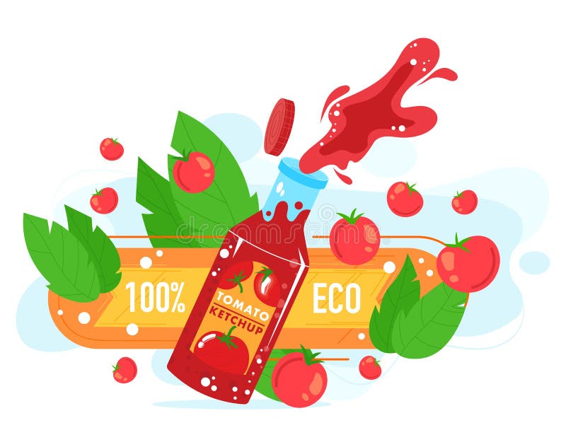 Tomato Ketchup Food Product Vector Illustration, Cartoon Flat Open Glass  Bottle with Tomato Ketchup Sauce Splash, Ripe Stock Vector - Illustration  of organic, isolated: 201067055