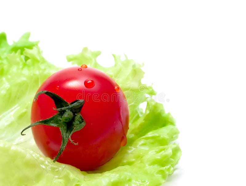 Tomato on the lettuce leaf