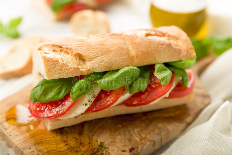 Tomato mozzarella baguette stock photo. Image of healthy 51109232