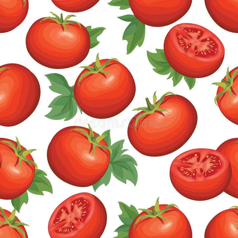 Tomato over white background. Vegetable shop seamless pattern.