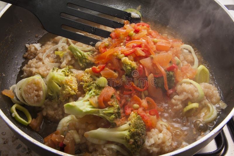 Tomato Ragout with Rice and Broccoli Stock Photo - Image of sauce ...