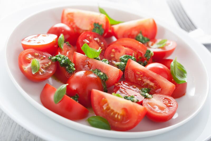 Tomato Salad with Basil Dressing Stock Photo Image of salad, gastronomy 33745772