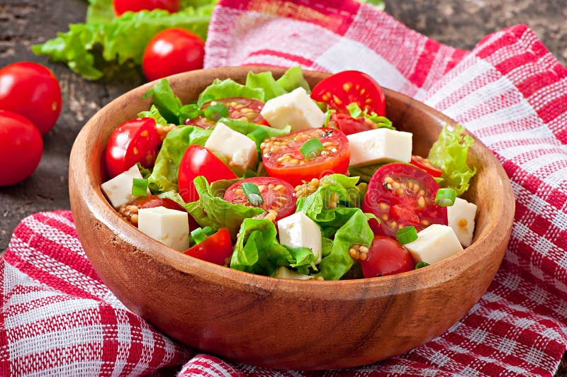 Tomato Salad with Lettuce, Cheese Stock Photo Image of food, green