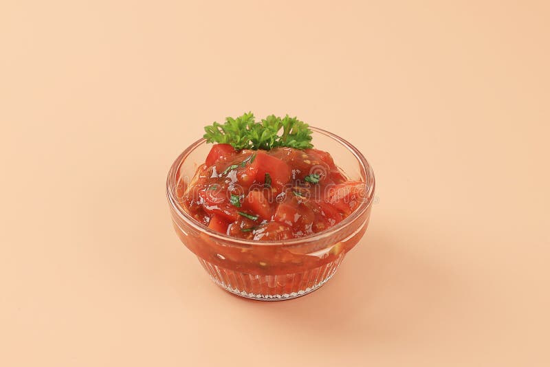 Tomato Salsa on Glass Bowl stock image. Image of vegetable 268794549