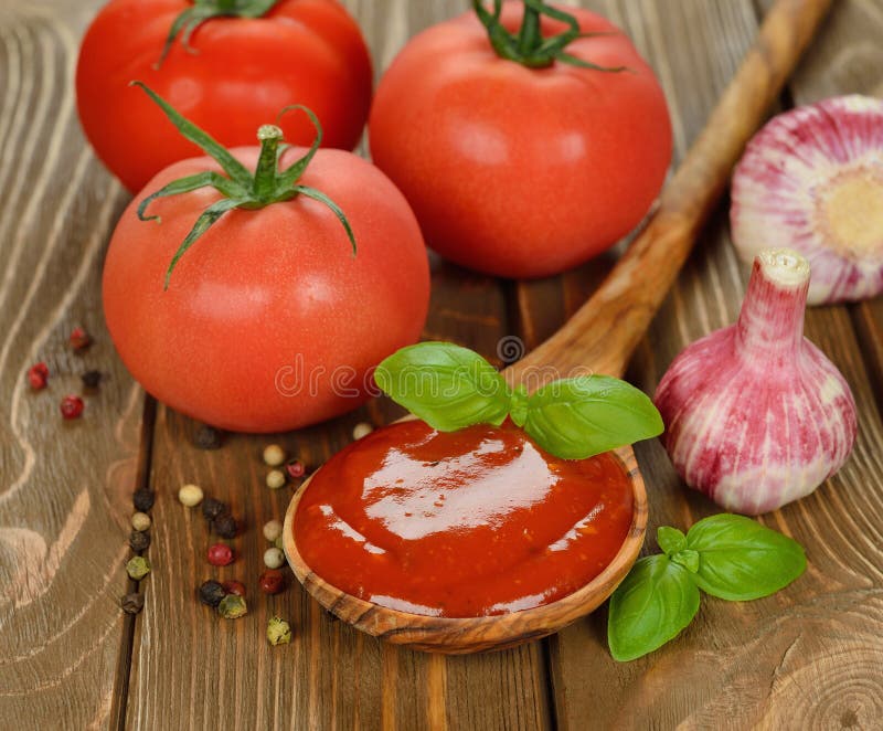 Tomato sauce with basil stock photo. Image of vegetable 40725740