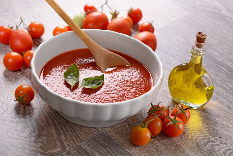 Tomato sauce in the bowl stock image. Image of closeup 78861317