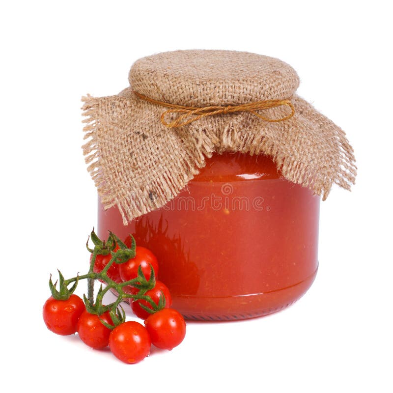 Tomato Sauce in a Glass Jar and Fresh Tomatoes Stock Image Image of