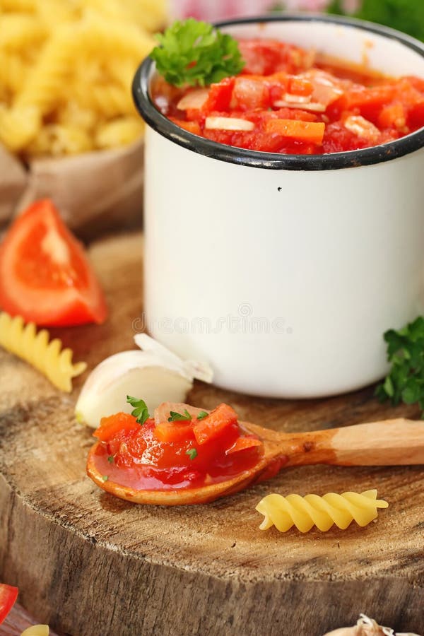Tomato Sauce with Ingredients for Pasta Stock Image Image of