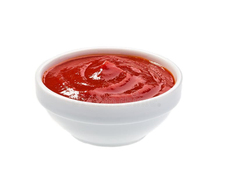 Tomato sauce,Ketchup in ceramic bowl isolated on white background