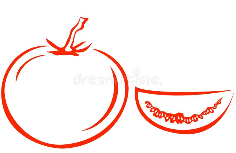 Vegetable, tomato and segment, monochrome pictogram on white.