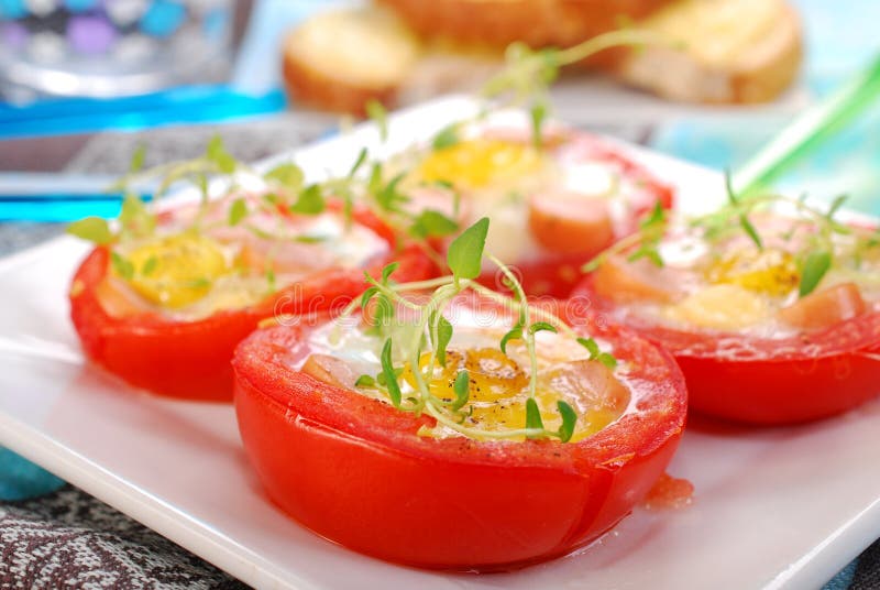 Tomato Stuffed with Quail Egg Stock Photo Image of summer, pepper 32977198