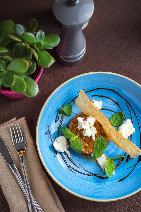 Tomato Tartar with Mozzarella Cheese and Spinach Stock Photo - Image of ...