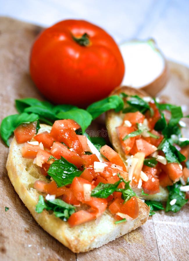 Tomato topped bruschetta royalty free stock photos