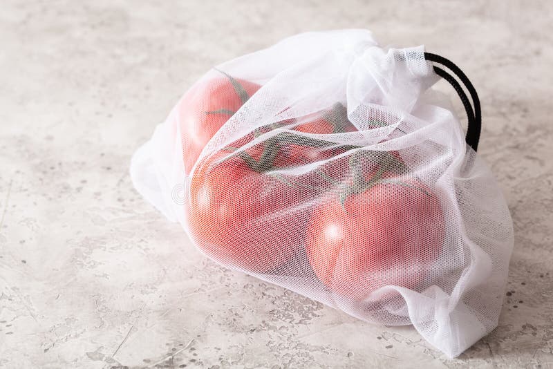 Tomato Vegetables in Reusable Mesh Nylon Bag, Plastic Free Zero Waste