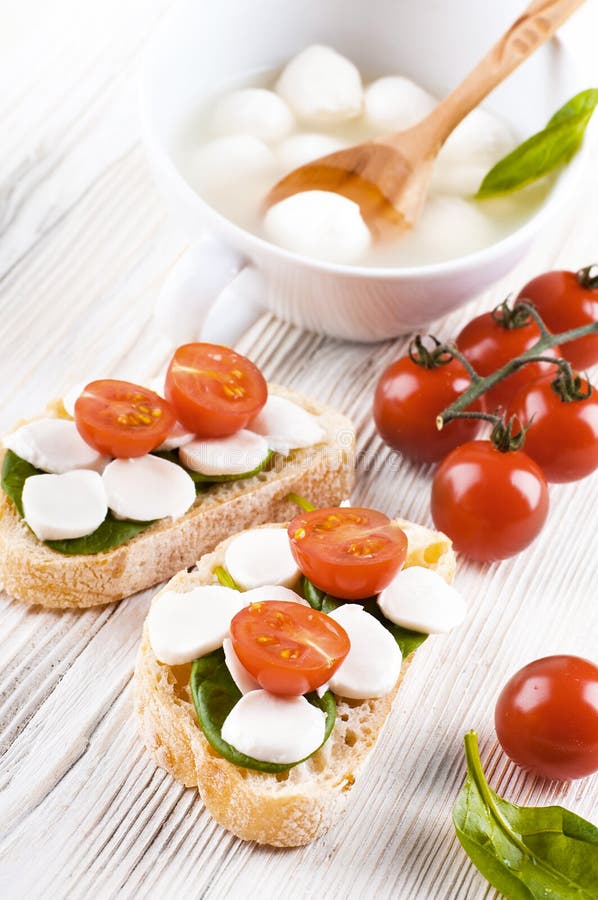 Tomatoes and Bread. Italian Food Stock Image Image of green, herb