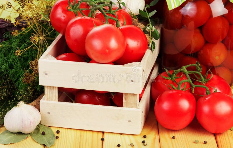 Tomatoes and dill in crate stock photo. Image of packaging 54006212