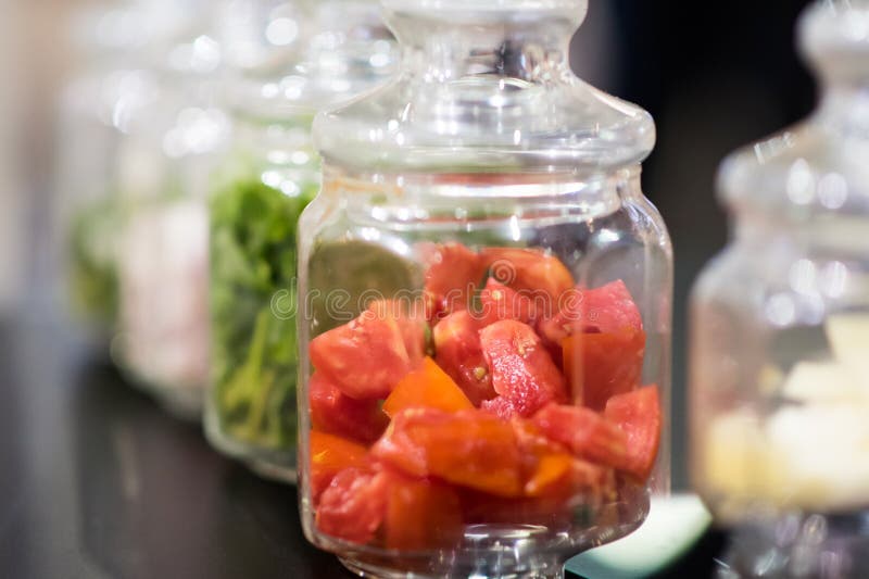 Tomatoes in Glass Jar, Preservation of Tomatoes, Selective Focus Stock