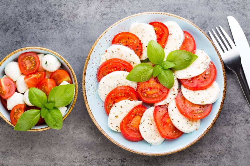 Classic Caprese Salad. Mozzarella Tomatoes and Basilikum. Stock Photo ...