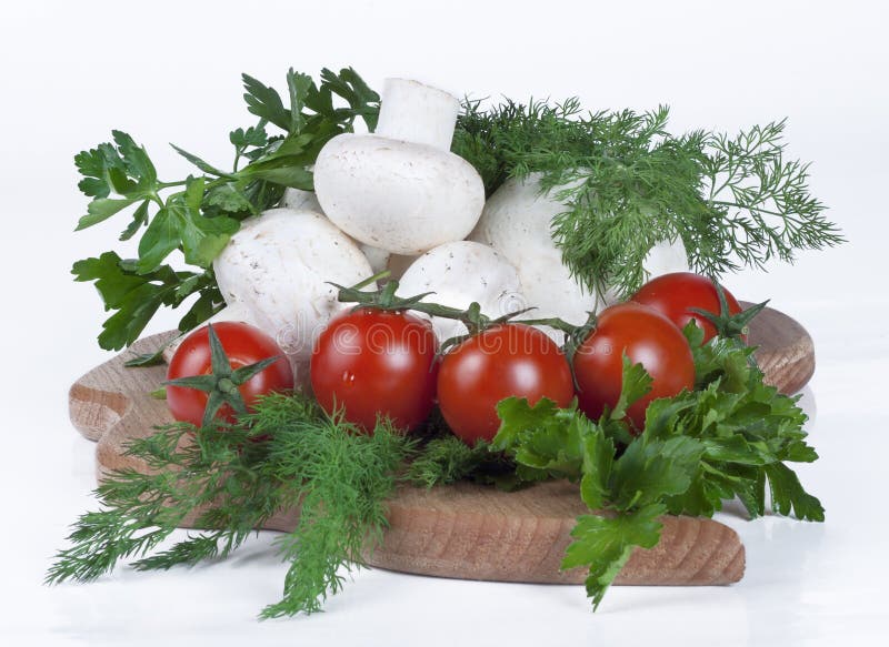 Tomatoes, Mushrooms and Herbs Stock Photo Image of season, healthy