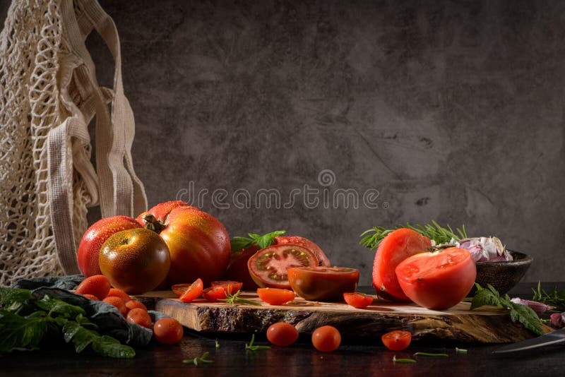 Tomatoes on Rustic Kitchen Counter Stock Photo Image of dinner, green