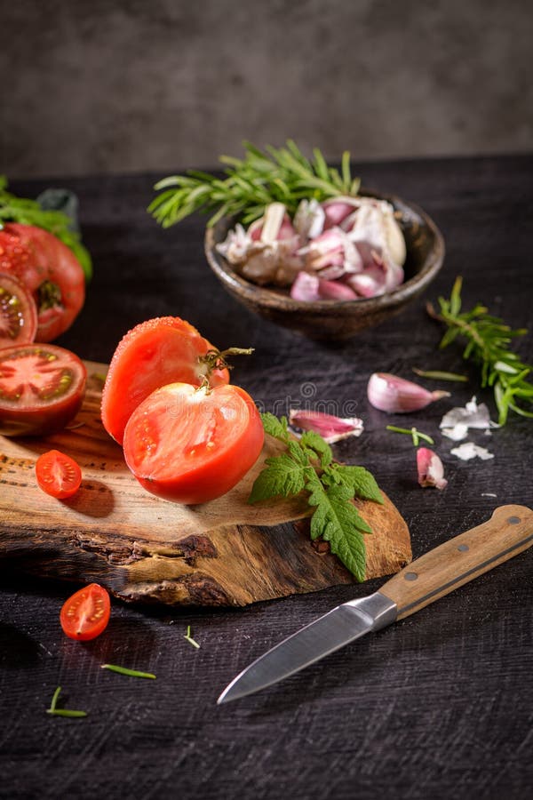 Tomatoes on Rustic Kitchen Counter Stock Photo Image of dinner, green
