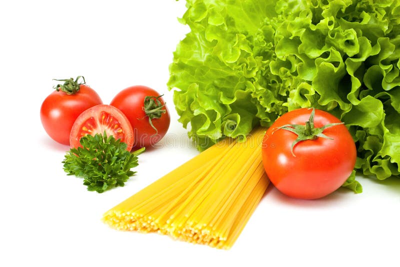 Tomatoes with salad and pasta