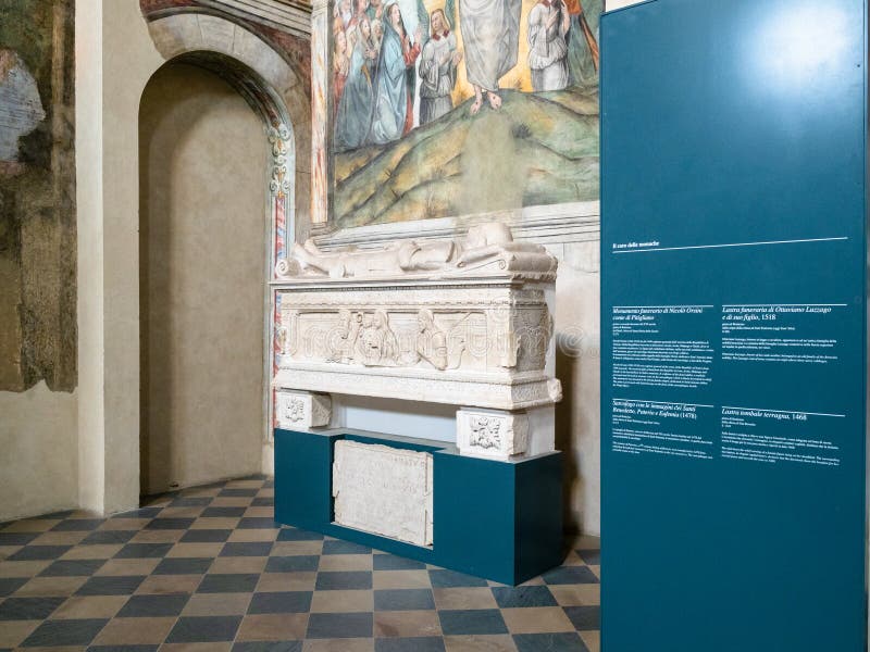 Tomb in nuns choir of Monastery of Santa Giulia. BRESCIA, ITALY - FEBRUARY 21, 2019: tomb in nuns choir coro delle monache of Monastery of Santa Giulia. Santa stock photo Tomb in nuns choir of Monastery of Santa Giulia. BRESCIA, ITALY - FEBRUARY 21, 2019: tomb in nuns choir coro delle monache of Monastery of Santa Giulia. Santa stock photo
