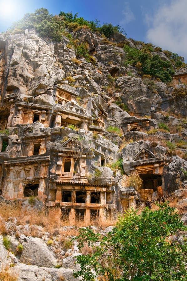 Tombs high in the mountains and blue sky.