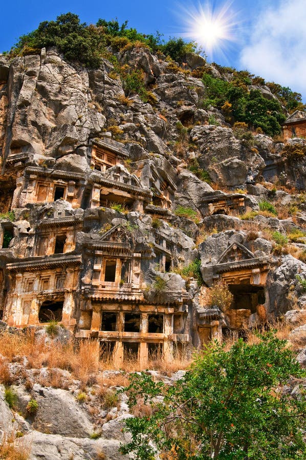 Tombs high in the mountains and blue sky.