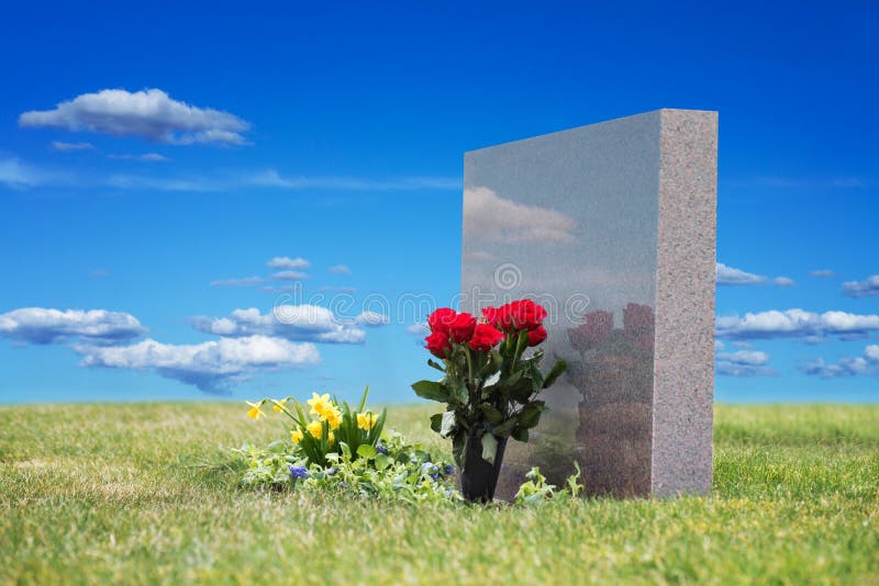 Tombstone With Flowers Stock Photo Image 61049443