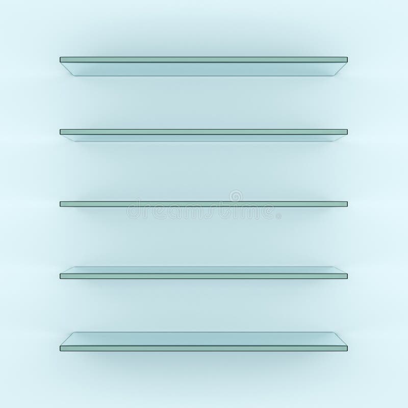 Empty glass shelves, 3d rendering. Template for your design. Empty glass shelves, 3d rendering. Template for your design