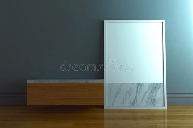 Tomma ramar som skapats med hjälpmedel i en modern inre lutning mot en marmorvägg som är klar för din design vektor illustrationer