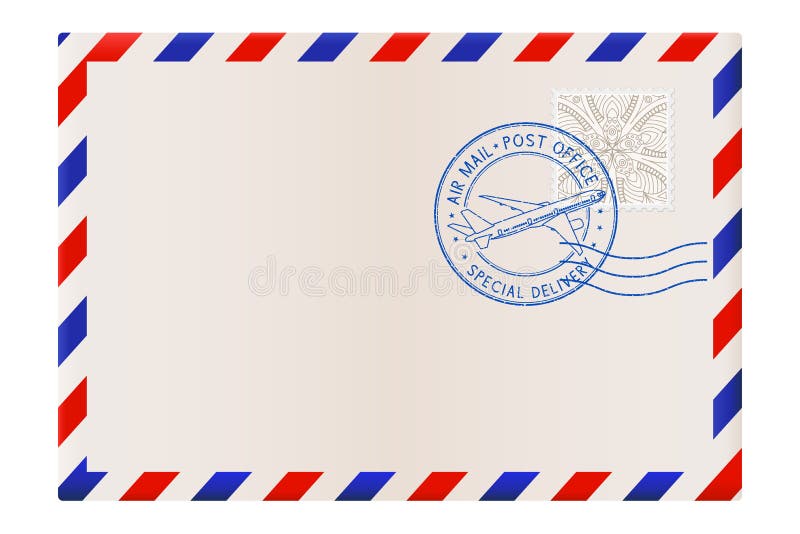 Tomt kuvert med flygpostpoststämpeln stock illustrationer