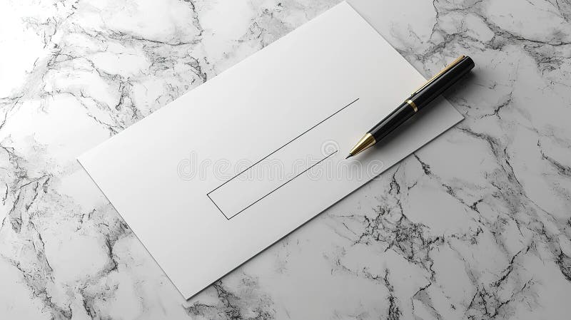 Tomt kuvert med pennan på marble table färdig för adress stock illustrationer