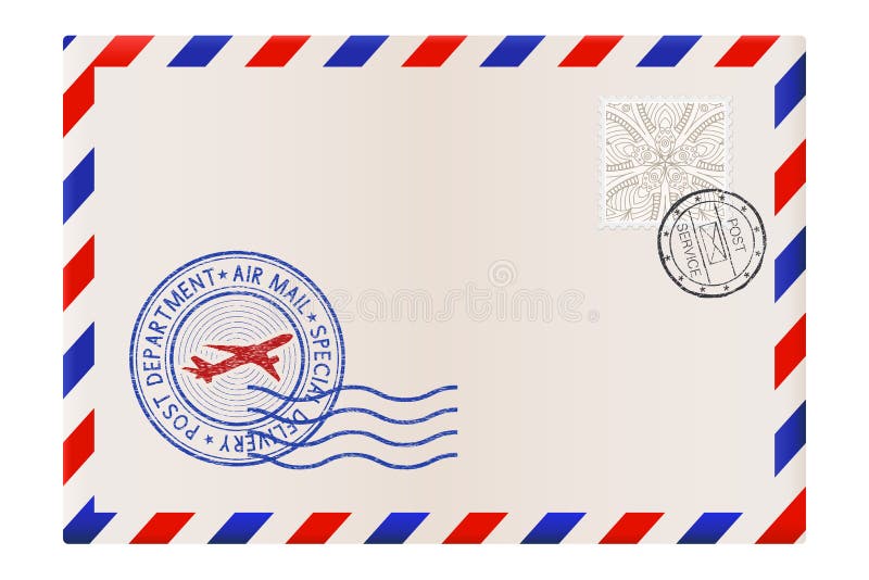 Tomt kuvert med stämpeln och flygpostpoststämpeln vektor illustrationer