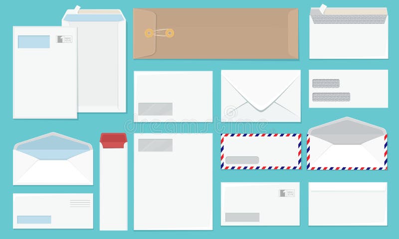 Tomt kuvert Office a4-format för företagsformat i pappersformat, uppsättning med vektormockup-uppsättning vektor illustrationer