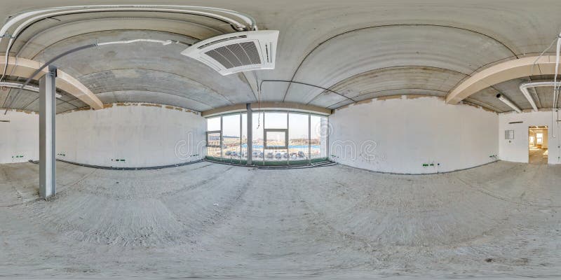Tomt rum utan reparation full sömlös sfärisk hdripanorama 360 grader i inre av den vita vinden arkivfoto Tomt rum utan reparation full sömlös sfärisk hdripanorama 360 grader i inre av den vita vinden arkivfoto