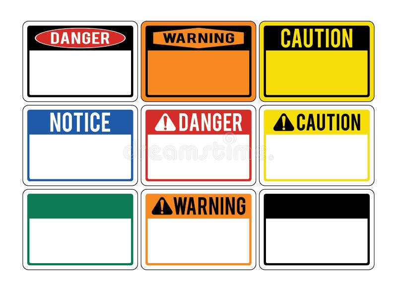 Tomt varningstecken Uppsättning av varningstecken om farorna dan