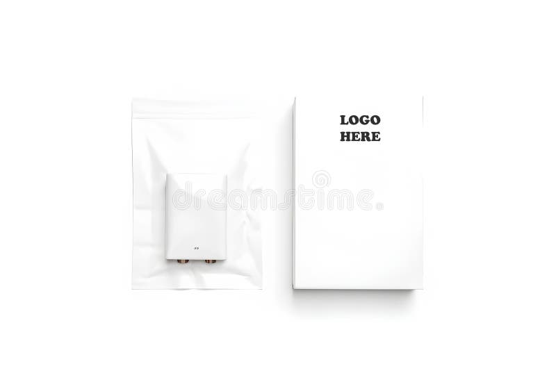 Tomt, vitt batteri i kartong, mockup front and back isolerad 3d-rendering. tomma batterier i plastlåda stock illustrationer