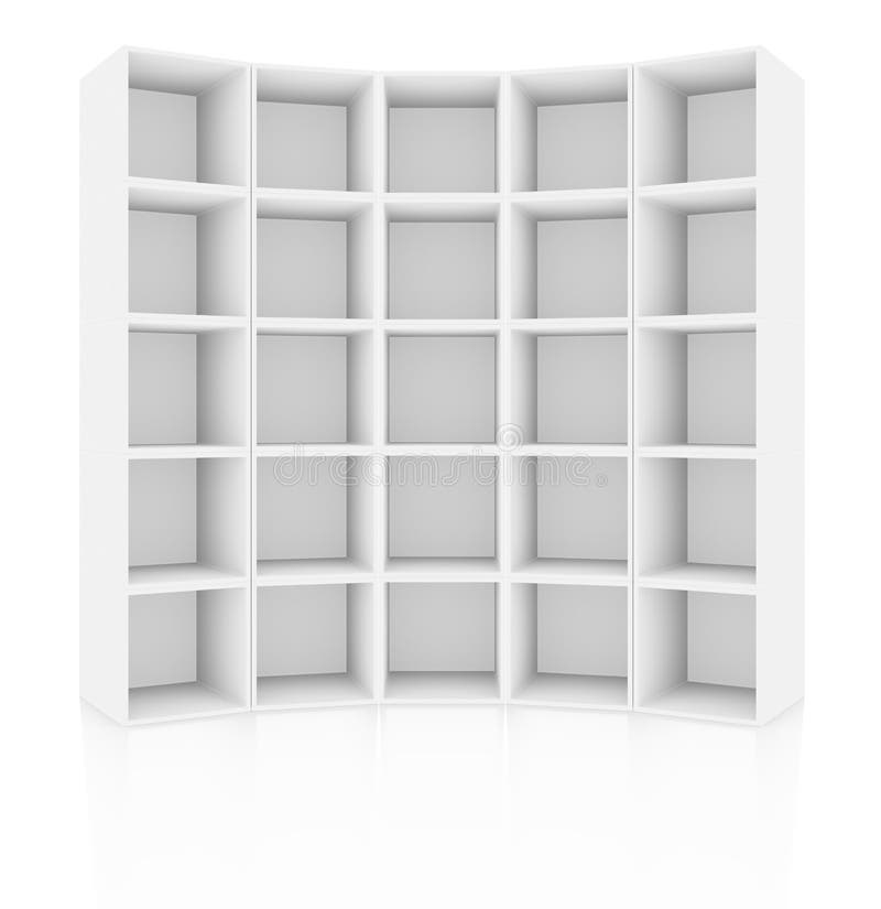 Empty white cabinet, on white background with reflections. 3D rendering. Empty white cabinet, on white background with reflections. 3D rendering