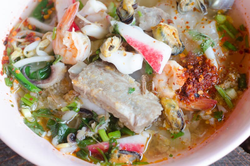 Tomyum noodle with seafood, Thai food