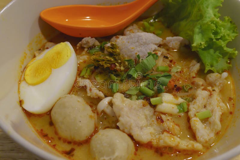 Tomyum noodle spicy noodle soup in the bowl